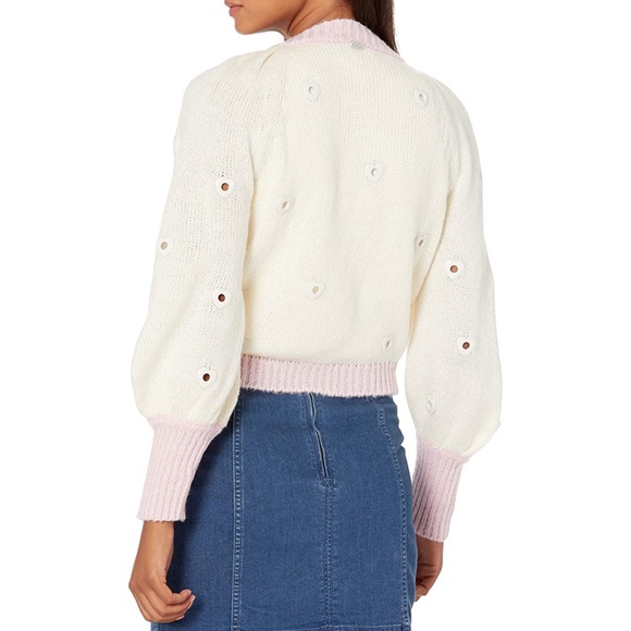 Never Worn For Love and Lemons Cropped Lovejoy Metallic Hearts Sweater - Picture 2 of 7